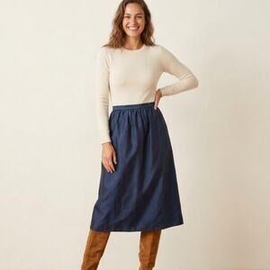 Vintage 80s Silk Midi Skirt Royal Blue Taffeta Pleated Waist Romantic Heritage